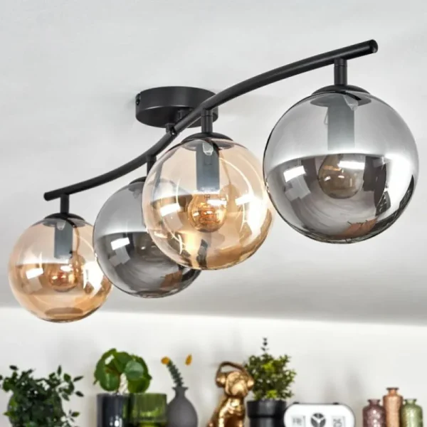 hofstein Gastor Plafonnier, Boule lumineuse Ambre, Fumé, 4 lumières* Lampes Modernes