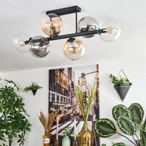 hofstein Gastor Plafonnier, Boule lumineuse Ambre, Clair, Fumé, 6 lumières* Lampes Modernes