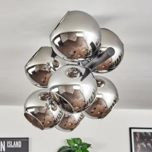 hofstein Gastor Plafonnier, Boule lumineuse Chrome, Fumé, 8 lumières* Lampes Modernes