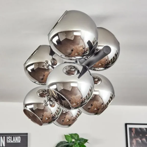 hofstein Gastor Plafonnier, Boule lumineuse Chrome, Fumé, 8 lumières* Lampes Modernes