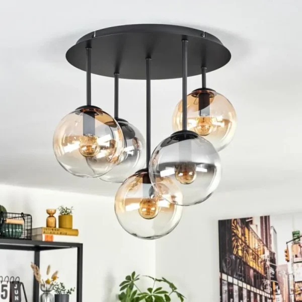 hofstein Gastor Plafonnier, Boule lumineuse 45 cm Ambre, Clair, Fumé, 5 lumières* Lampes Modernes