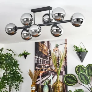 hofstein Gastor Plafonnier, Boule lumineuse Chrome, Fumé, 8 lumières* Lampes Modernes