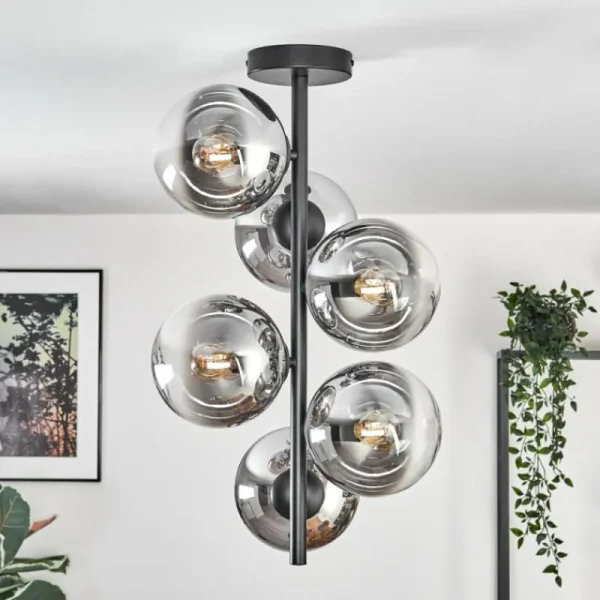 hofstein Gastor Plafonnier, Boule lumineuse Chrome, Fumé, 6 lumières* Lampes Modernes