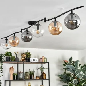 hofstein Gastor Plafonnier, Boule lumineuse Ambre, Clair, Fumé, 6 lumières* Lampes Modernes