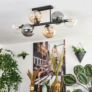 hofstein Gastor Plafonnier, Boule lumineuse Ambre, Clair, Fumé, 6 lumières* Lampes Modernes
