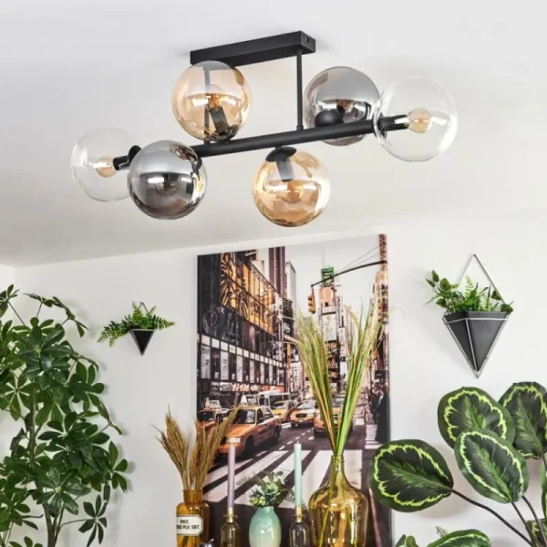 hofstein Gastor Plafonnier, Boule lumineuse Ambre, Clair, Fumé, 6 lumières* Lampes Modernes