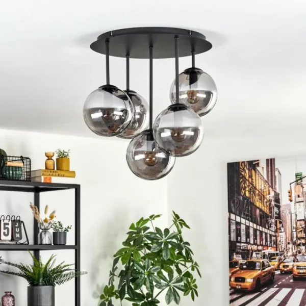 hofstein Gastor Plafonnier, Boule lumineuse 45 cm Fumé, 5 lumières* Lampes Modernes