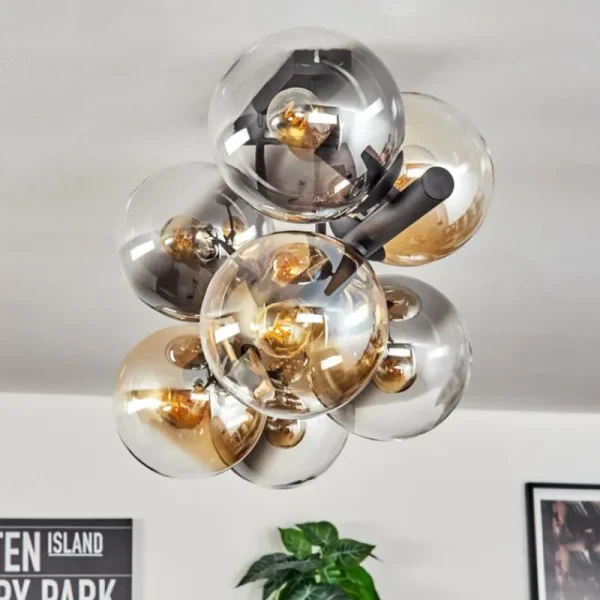 hofstein Gastor Plafonnier, Boule lumineuse Ambre, Clair, Fumé, 8 lumières* Lampes Modernes