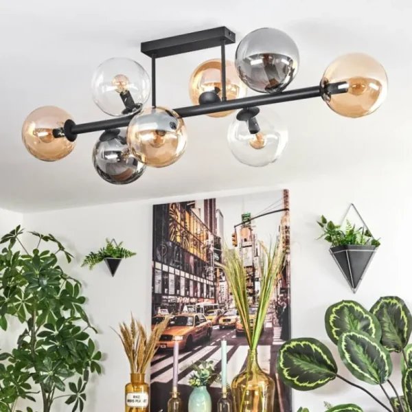 hofstein Gastor Plafonnier, Boule lumineuse Ambre, Clair, Fumé, 8 lumières* Lampes Modernes