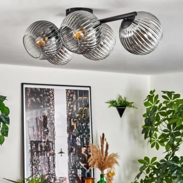 hofstein Gastor Plafonnier, Boule lumineuse Clair, Fumé, 5 lumières* Lampes Modernes