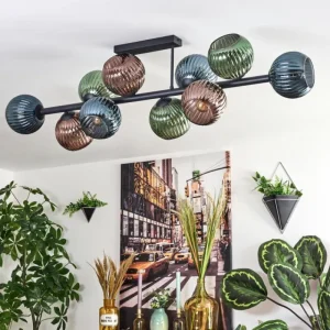 hofstein Gastor Plafonnier, Boule lumineuse Bleu, Vert, Cuivré, 10 lumières* Lampes Modernes