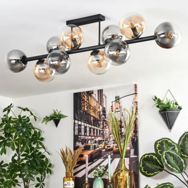 hofstein Gastor Plafonnier, Boule lumineuse Ambre, Clair, Fumé, 10 lumières* Lampes Modernes