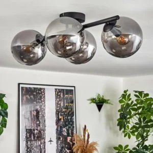 hofstein Gastor Plafonnier, Boule lumineuse Chrome, Fumé, 4 lumières* Lampes Modernes