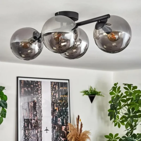 hofstein Gastor Plafonnier, Boule lumineuse Chrome, Fumé, 4 lumières* Lampes Modernes