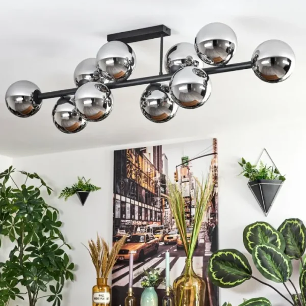hofstein Gastor Plafonnier, Boule lumineuse Chrome, Fumé, 10 lumières* Lampes Modernes