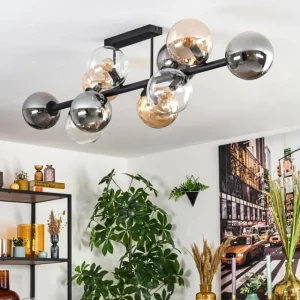hofstein Gastor Plafonnier, Boule lumineuse Ambre, Clair, Fumé, 10 lumières* Lampes Modernes
