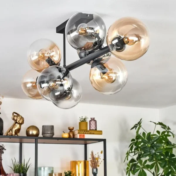 hofstein Gastor Plafonnier, Boule lumineuse Ambre, Clair, Fumé, 8 lumières* Lampes Modernes