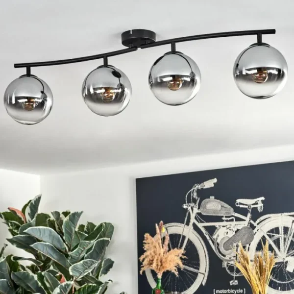 hofstein Gastor Plafonnier, Boule lumineuse Chrome, Clair, Fumé, 4 lumières* Lampes Modernes