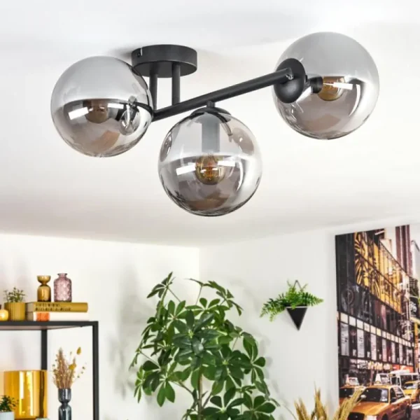 hofstein Gastor Plafonnier, Boule lumineuse Fumé, 3 lumières* Lampes Modernes