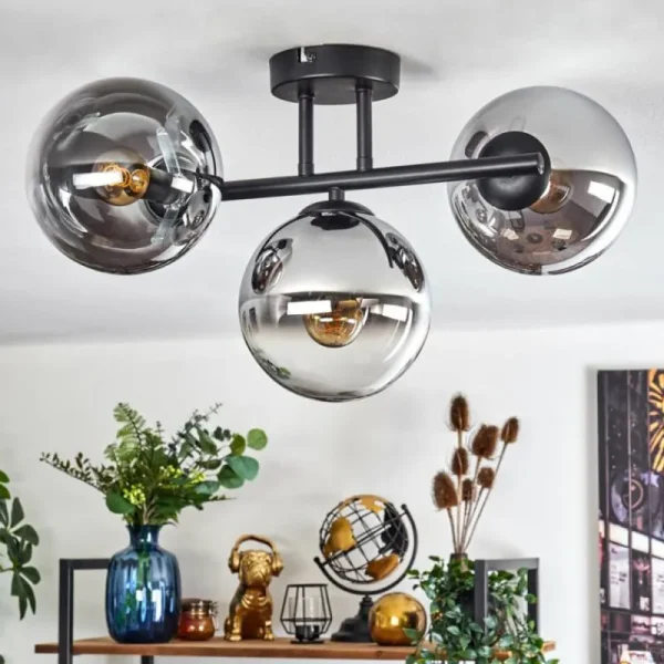 hofstein Gastor Plafonnier, Boule lumineuse Chrome, Clair, Fumé, 3 lumières* Lampes Modernes