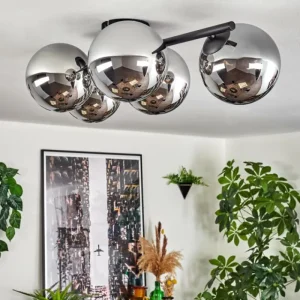 hofstein Gastor Plafonnier, Boule lumineuse Chrome, Fumé, 5 lumières* Lampes Modernes