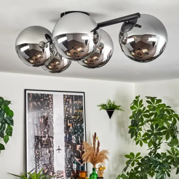 hofstein Gastor Plafonnier, Boule lumineuse Chrome, Fumé, 5 lumières* Lampes Modernes