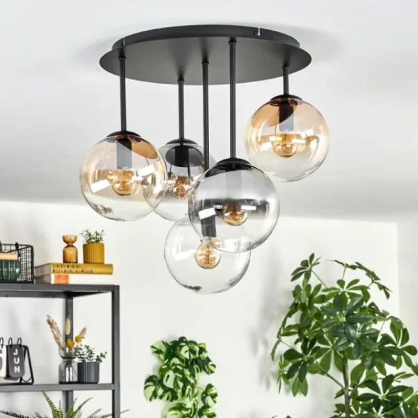 hofstein Gastor Plafonnier, Boule lumineuse 45 cm Ambre, Clair, Fumé, 5 lumières* Lampes Modernes