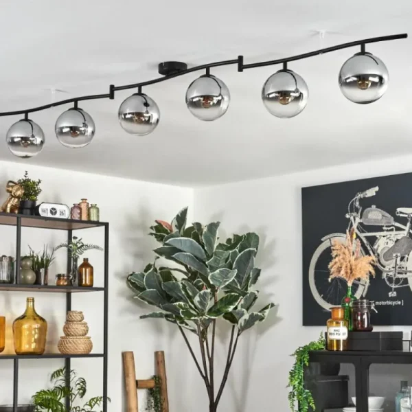 hofstein Gastor Plafonnier, Boule lumineuse Chrome, Clair, Fumé, 6 lumières* Lampes Modernes