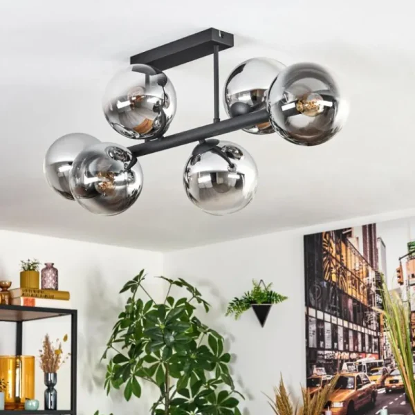 hofstein Gastor Plafonnier, Boule lumineuse Chrome, Clair, Fumé, 6 lumières* Lampes Modernes