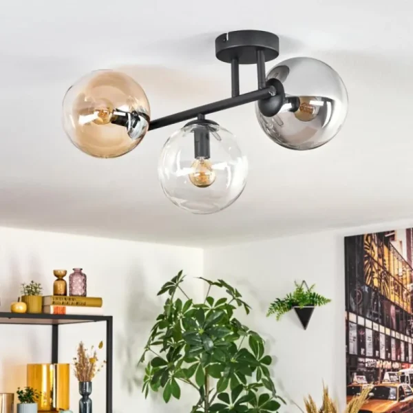 hofstein Gastor Plafonnier, Boule lumineuse Ambre, Clair, Fumé, 3 lumières* Lampes Modernes