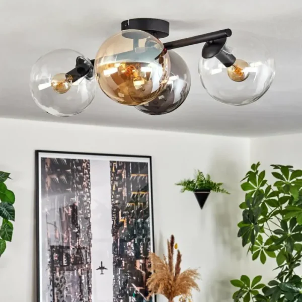 hofstein Gastor Plafonnier, Boule lumineuse Ambre, Clair, Fumé, 4 lumières* Lampes Modernes