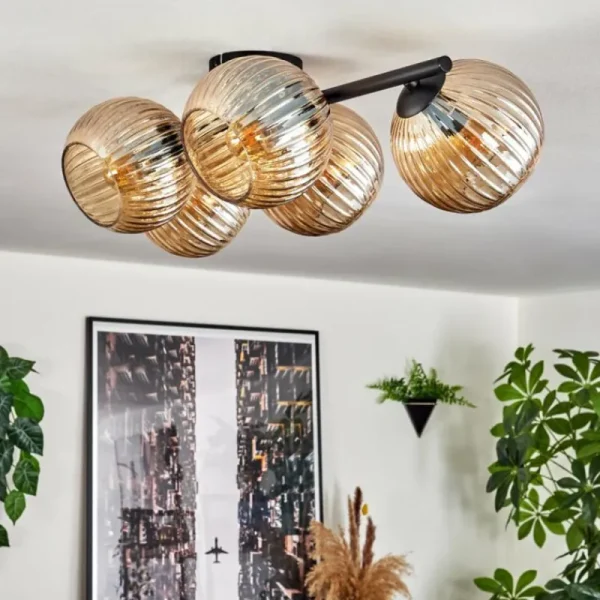 hofstein Gastor Plafonnier, Boule lumineuse Ambre, 5 lumières* Lampes Modernes