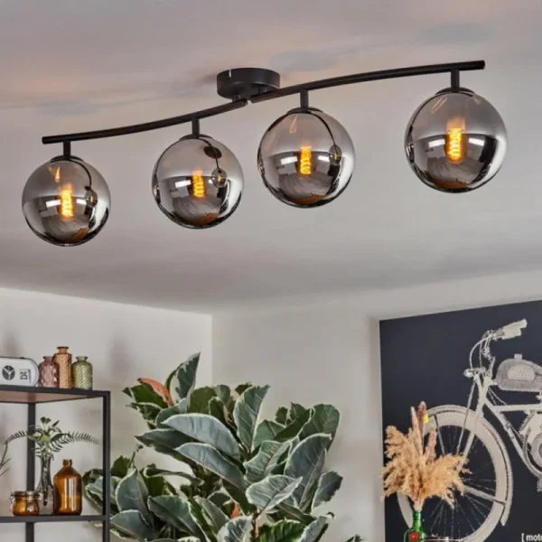 hofstein Gastor Plafonnier Chrome, Fumé, 4 lumières* Lampes Modernes