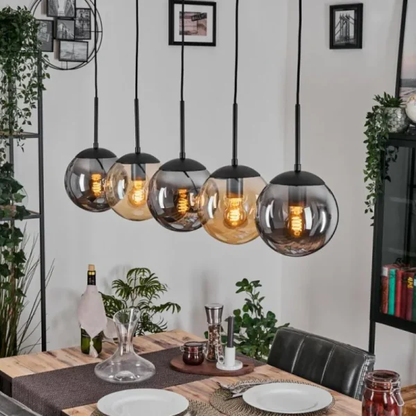 hofstein Gastor Suspension, Boule lumineuse, Suspension Ambre, Fumé, 5 lumières* Lampes Modernes