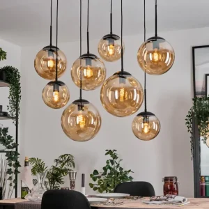 hofstein Gastor Suspension, Boule lumineuse, Suspension Ambre, 8 lumières* Lampes En Verre