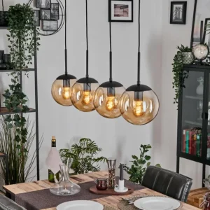 hofstein Gastor Suspension, Boule lumineuse, Suspension Ambre, 4 lumières* Lampes En Verre