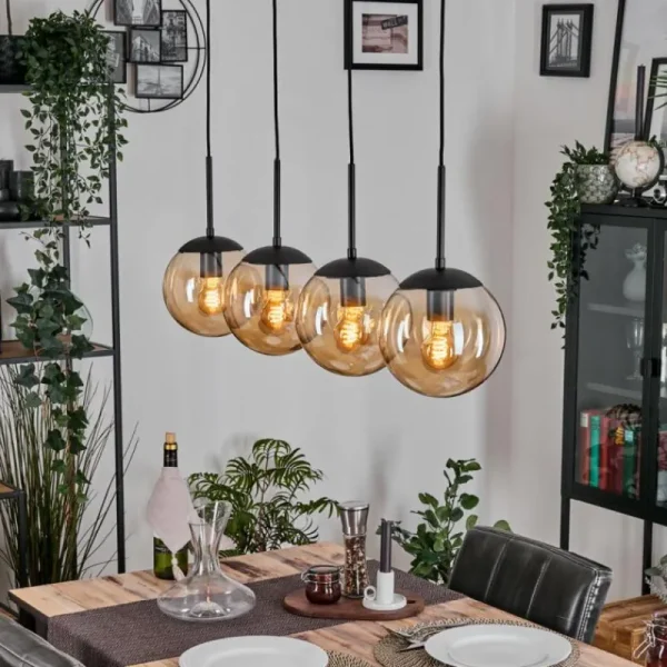 hofstein Gastor Suspension, Boule lumineuse, Suspension Ambre, 4 lumières* Lampes En Verre
