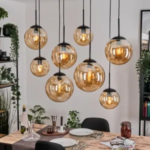 hofstein Gastor Suspension, Boule lumineuse, Suspension Ambre, 8 lumières* Lampes En Verre
