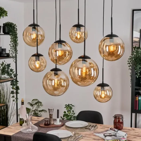 hofstein Gastor Suspension, Boule lumineuse, Suspension Ambre, 8 lumières* Lampes En Verre