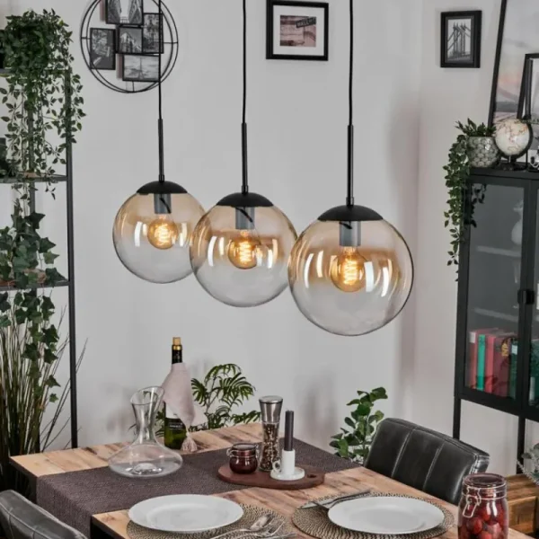 hofstein Gastor Suspension, Boule lumineuse, Suspension Ambre, Clair, 3 lumières* Lampes En Verre