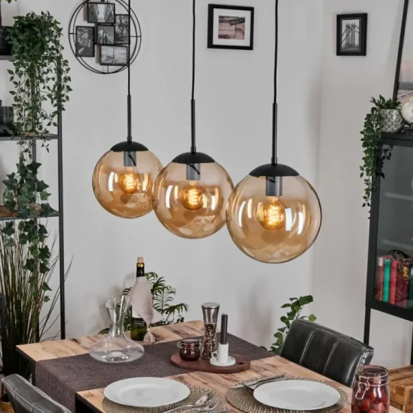 hofstein Gastor Suspension, Boule lumineuse, Suspension Ambre, 3 lumières* Lampes En Verre