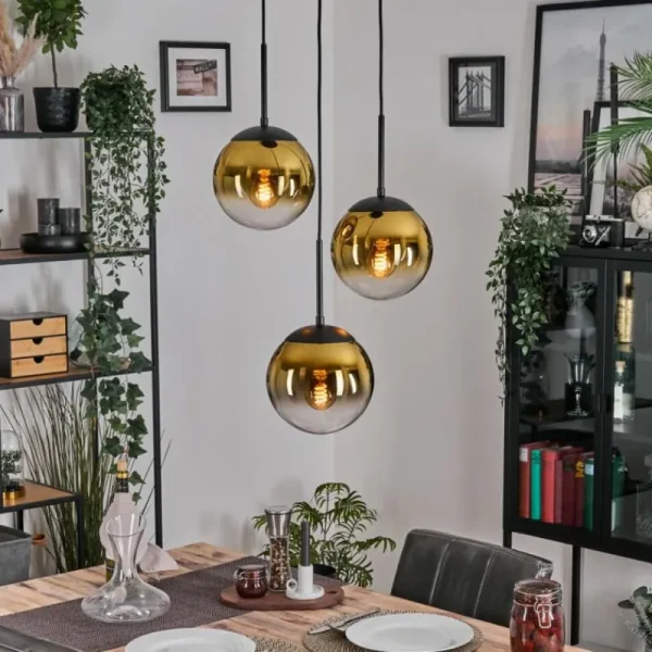 hofstein Gastor Suspension, Boule lumineuse 30 cm Or, Clair, 3 lumières* Lampes En Verre