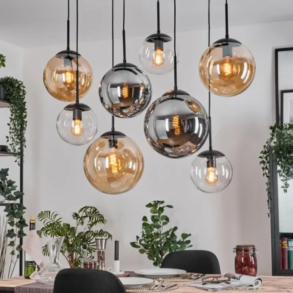 hofstein Gastor Suspension, Boule lumineuse, Suspension Ambre, Clair, Fumé, 8 lumières* Lampes Modernes