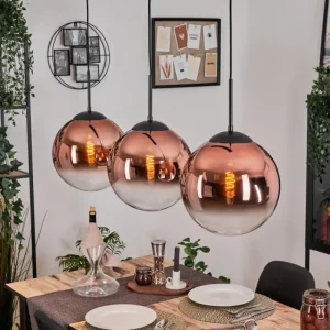 hofstein Gastor Suspension, Boule lumineuse, Suspension Clair, Cuivré, 3 lumières* Lampes En Verre