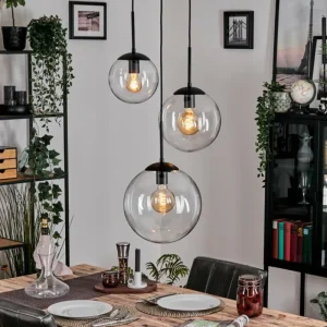 hofstein Gastor Suspension, Boule lumineuse Clair, 3 lumières* Lampes En Verre