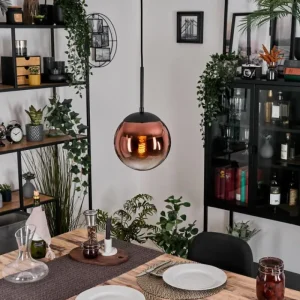 hofstein Gastor Suspension, Boule lumineuse, Suspension Clair, Cuivré, 1 lumière* Lampes En Verre