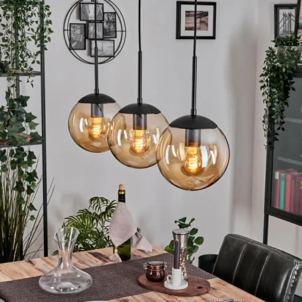 hofstein Gastor Suspension, Boule lumineuse Ambre, 3 lumières* Lampes En Verre