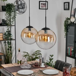 hofstein Gastor Suspension, Boule lumineuse Noir, 2 lumières* Lampes En Verre