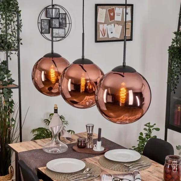 hofstein Gastor Suspension, Boule lumineuse, Suspension Cuivré, 3 lumières* Lampes En Verre