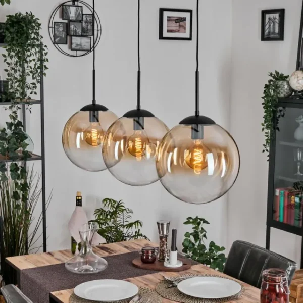 hofstein Gastor Suspension, Boule lumineuse, Suspension Ambre, Clair, 3 lumières* Lampes En Verre